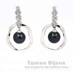 Rhodiated Sterling Silver Earrings and 2 Tahitian Pearls Round C 8.4 mm