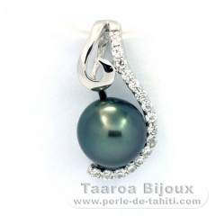 Rhodiated Sterling Silver Pendant and 1 Tahitian Pearl Round C 8 mm