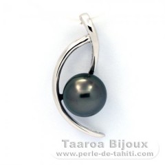 Rhodiated Sterling Silver Pendant and 1 Tahitian Pearl Round C 8.2 mm