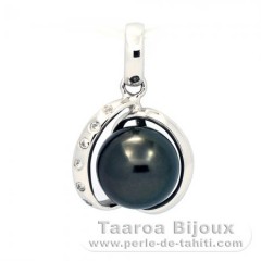 Rhodiated Sterling Silver Pendant and 1 Tahitian Pearl Round C 8.8 mm