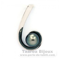 Rhodiated Sterling Silver Pendant and 1 Tahitian Pearl Round C 8.3 mm