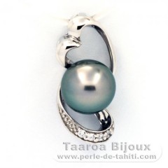 Rhodiated Sterling Silver Pendant and 1 Tahitian Pearl Semi-Baroque B 8.5 mm