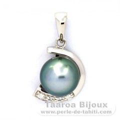 Rhodiated Sterling Silver Pendant and 1 Tahitian Pearl Round C 8.1 mm