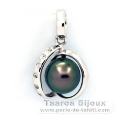 Rhodiated Sterling Silver Pendant and 1 Tahitian Pearl Round C 8 mm