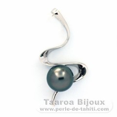 Rhodiated Sterling Silver Pendant and 1 Tahitian Pearl Near-Round C 8.9 mm