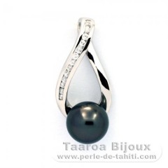 Rhodiated Sterling Silver Pendant and 1 Tahitian Pearl Round C 8.2 mm