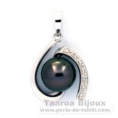 Rhodiated Sterling Silver Pendant and 1 Tahitian Pearl Round C 8.8 mm