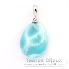 Rhodiated Sterling Silver Pendant and 1 Larimar - 20 x 15 x 8 mm - 4.5 gr