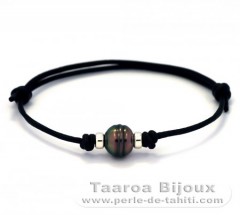 Leather Bracelet and 1 Tahitian Pearl Ringed C 10.1 mm