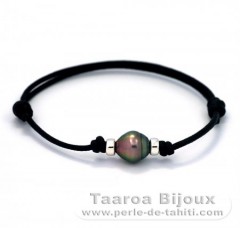 Waxed Cotton Bracelet and 1 Tahitian Pearl Ringed B 9.3 mm