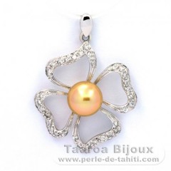 Rhodiated Sterling Silver Pendant and 1 Australian Pearl Semi-Baroque B 8.2 mm