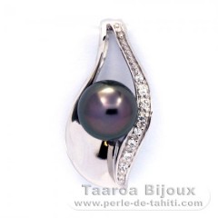Rhodiated Sterling Silver Pendant and 1 Tahitian Pearl Near-Round C 8 mm