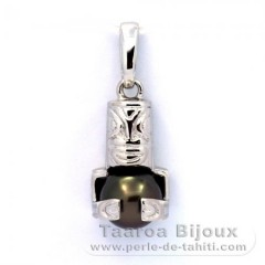 Rhodiated Sterling Silver Pendant and 1 Tahitian Pearl Round C 8.5 mm