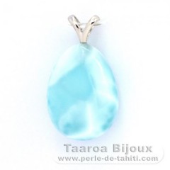 Rhodiated Sterling Silver Pendant and 1 Larimar - 20 x 15 x 8 mm - 4.2 gr