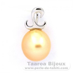 Rhodiated Sterling Silver Pendant and 1 Australian Pearl Semi-Baroque B 9.7 mm