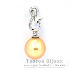 Rhodiated Sterling Silver Pendant and 1 Australian Pearl Semi-Baroque C 9.6 mm