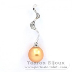 Rhodiated Sterling Silver Pendant and 1 Australian Pearl Semi-Baroque C 9 mm