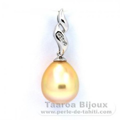 Rhodiated Sterling Silver Pendant and 1 Australian Pearl Semi-Baroque C 10.6 mm