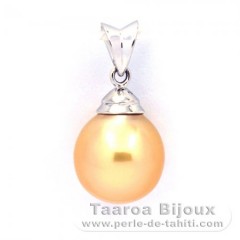 Rhodiated Sterling Silver Pendant and 1 Australian Pearl Semi-Baroque A+ 10 mm