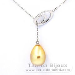 Rhodiated Sterling Silver Necklace and 1 Australian Pearl Semi-Baroque C 10.1 mm