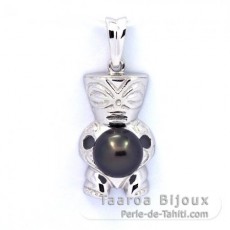 Rhodiated Sterling Silver Pendant and 1 Tahitian Pearl Round C 8.3 mm