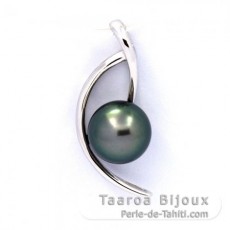 Rhodiated Sterling Silver Pendant and 1 Tahitian Pearl Round C 8.5 mm