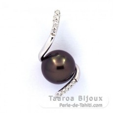 Rhodiated Sterling Silver Pendant and 1 Tahitian Pearl Round C 8.3 mm