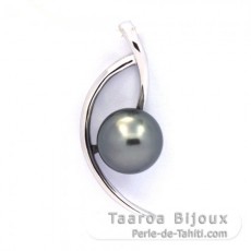 Rhodiated Sterling Silver Pendant and 1 Tahitian Pearl Round C 8.2 mm