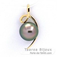 18K solid Gold Pendant and 1 Tahitian Pearl Round B 9.4 mm