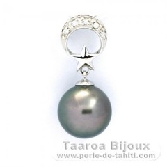 Rhodiated Sterling Silver Pendant and 1 Tahitian Pearl Round C 10.3 mm