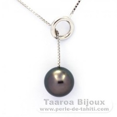 Rhodiated Sterling Silver Necklace and 1 Tahitian Pearl Round C 10.6 mm