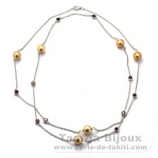 Rhodiated Sterling Silver Necklace and 6 Australian Pearls Semi-Baroque C 8.6 à 8.9 mm