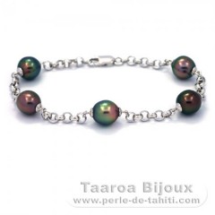 Rhodiated Sterling Silver Bracelet and 5 Tahitian Pearls Semi-Baroque B  8.8 to 9.2 mm