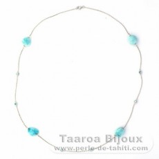 Rhodiated Sterling Silver Necklace, Blue Topaz and 4 Larimar - 8.6 gr