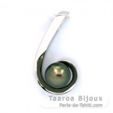 Rhodiated Sterling Silver Pendant and 1 Tahitian Pearl Round C 8.7 mm