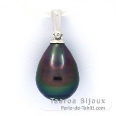 Rhodiated Sterling Silver Pendant and 1 Tahitian Pearl Semi-Baroque B 9.3 mm