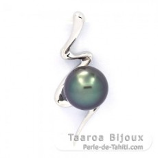 Rhodiated Sterling Silver Pendant and 1 Tahitian Pearl Round C 8.1 mm