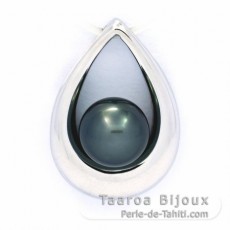 Rhodiated Sterling Silver Pendant and 1 Tahitian Pearl Round C 8.5 mm