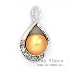 Rhodiated Sterling Silver Pendant and 1 Australian Pearl Semi-Baroque C 9.5 mm