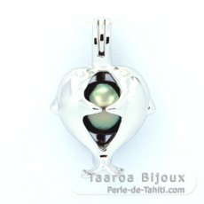 Rhodiated Sterling Silver Pendant and 1 Tahitian Pearl Round C 9.7 mm