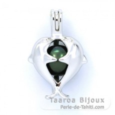 Rhodiated Sterling Silver Pendant and 1 Tahitian Pearl Round C 9.9 mm