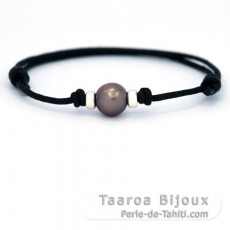Waxed Cotton Bracelet and 1 Tahitian Pearl Semi-Baroque B 9.1 mm