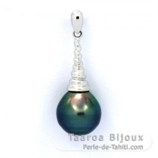 Rhodiated Sterling Silver Pendant and 1 Tahitian Pearl Ringed B 10.1 mm