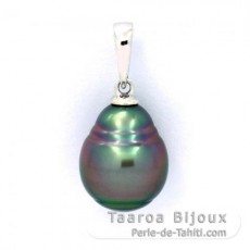 Rhodiated Sterling Silver Pendant and 1 Tahitian Pearl Ringed B 10.3 mm