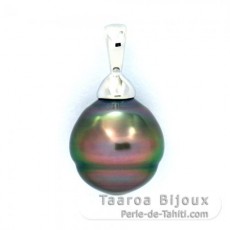 Rhodiated Sterling Silver Pendant and 1 Tahitian Pearl Ringed B 10.4 mm