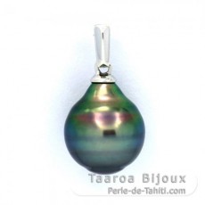 Rhodiated Sterling Silver Pendant and 1 Tahitian Pearl Ringed B 10.2 mm