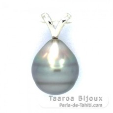 Rhodiated Sterling Silver Pendant and 1 Tahitian Pearl Ringed B 10.5 mm