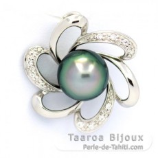 Rhodiated Sterling Silver Pendant and 1 Tahitian Pearl Near-Round C 8.5 mm