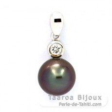 Rhodiated Sterling Silver Pendant and 1 Tahitian Pearl Round C 8.3 mm