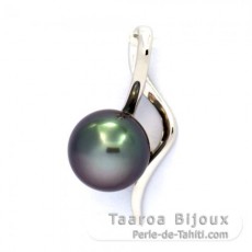 Rhodiated Sterling Silver Pendant and 1 Tahitian Pearl Round C 8.4 mm